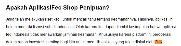 Download Aplikasi FEC Shop belum memiliki lisensi sah di Indonesia. (jalantikus)