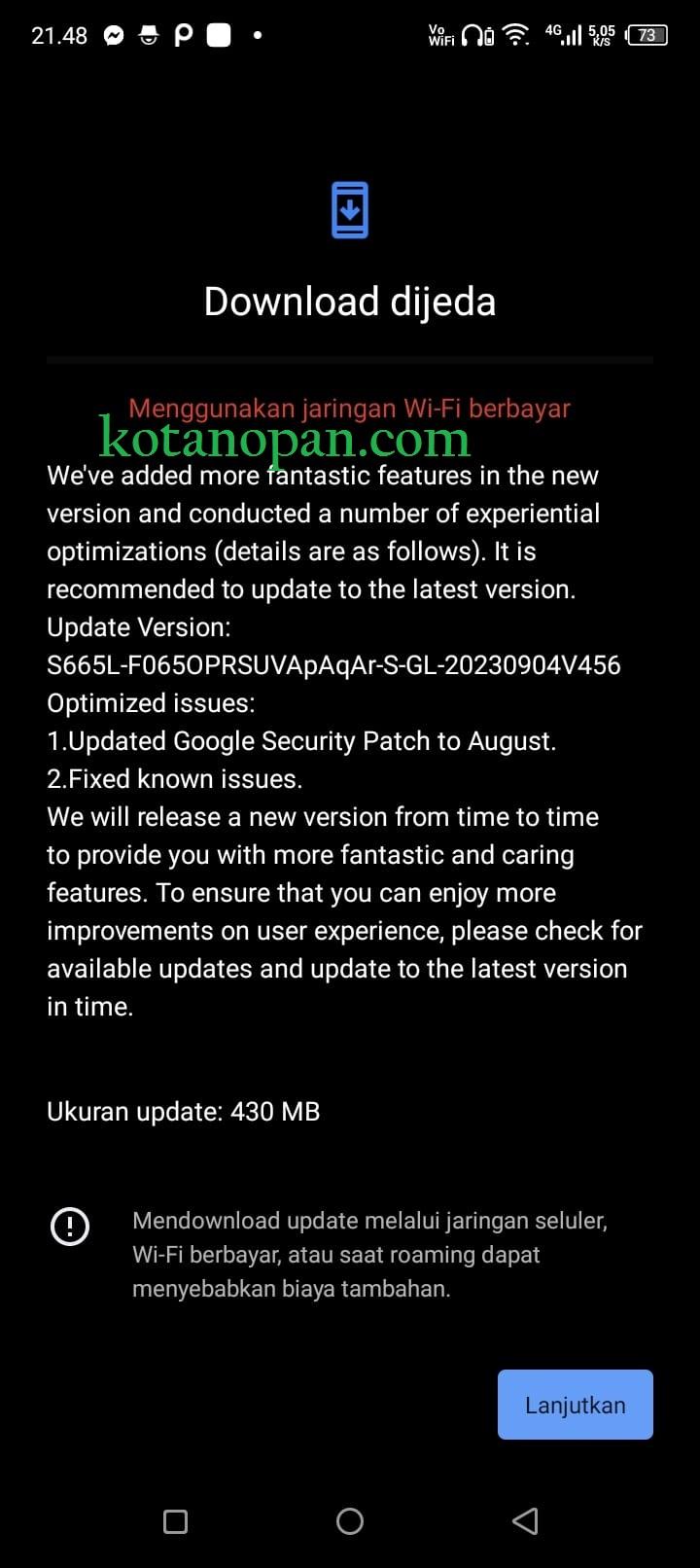 tampilan Cara Update Handphone Itel S23 system update