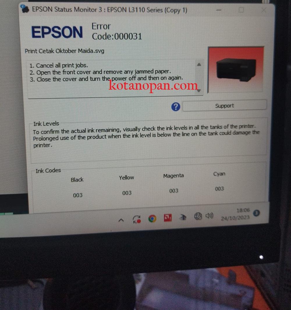 perbaiki Epson L3210 error 000031