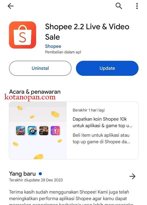 update aplikai Perbaiki Shopee Tidak Bisa Dibuka di Android