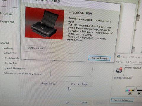 ip110 Printer error b203